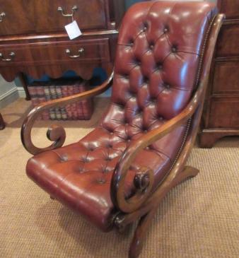 1920's Leather Buttoned 'Slipper' Armchair