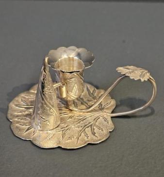 Silver Leaf Design Taper Candle Stick and Snuffer