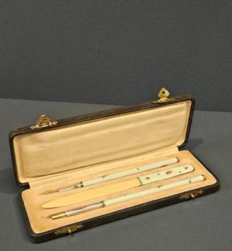 Silver and Enamel Pen, Letter Opener and Pencil Set