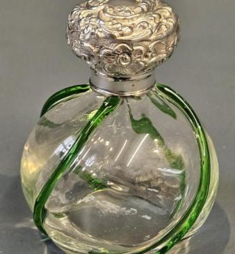 Art Nouveau Glass Silver Top Scent Bottle