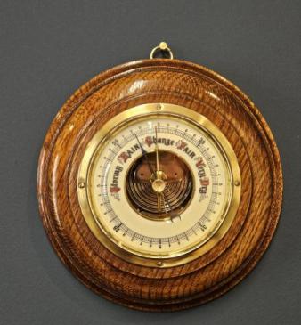 Small Late Victorian Turned Oak Barometer