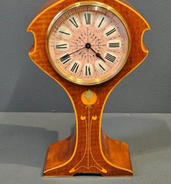 Edwardian Art Nouveau Inlaid Mantel Clock