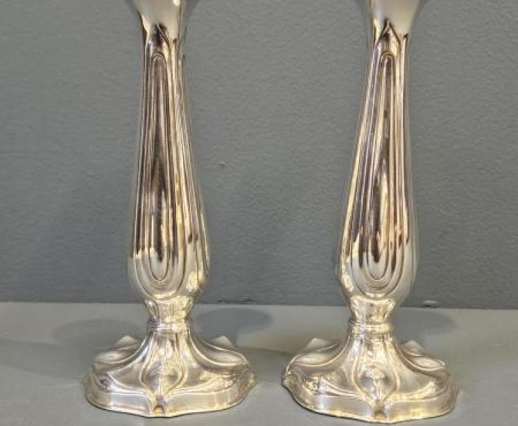 Pair Of Quality Art Nouveau Silver Candlesticks - Image 1