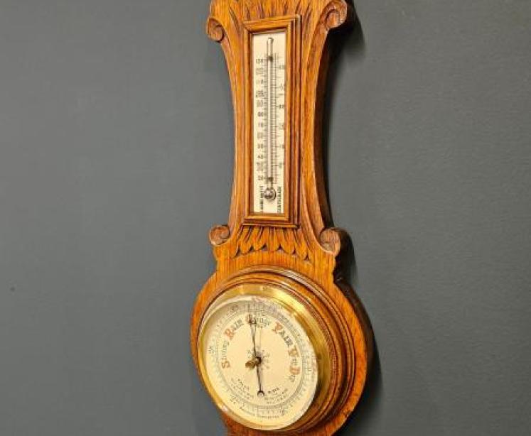 Small Victorian Oak Banjo Barometer  - Image 7