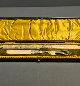 Victorian Silver and Mother of Pearl Fruit Dessert Servers