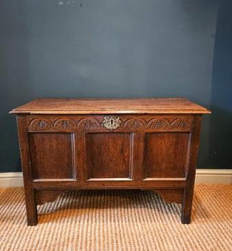 George I Oak Panelled Front Six Plank Coffer 
