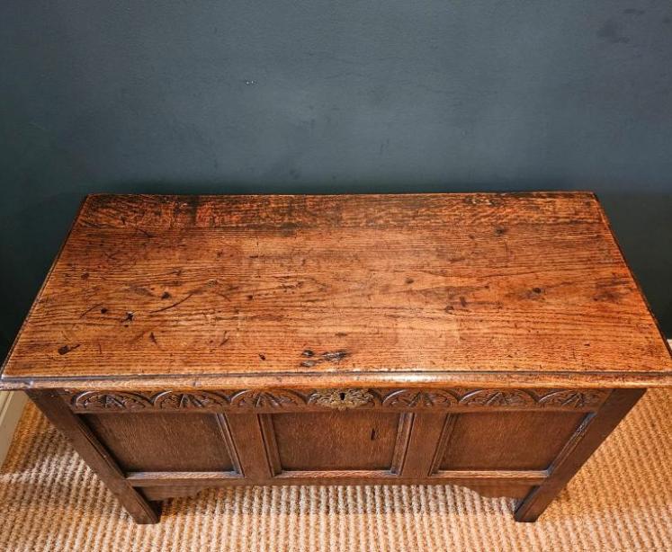 George I Oak Panelled Front Six Plank Coffer  - Image 2