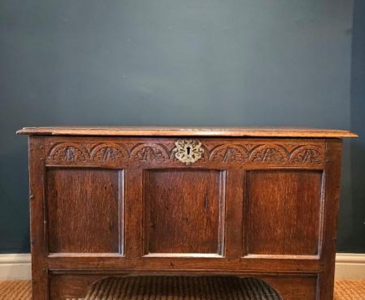 George I Oak Panelled Front Six Plank Coffer  - Image 6