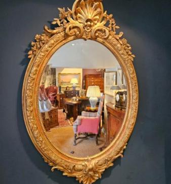 Large Victorian Oval Gilt Mirror 