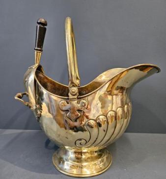 Victorian Brass Coal Scuttle and Shovel 