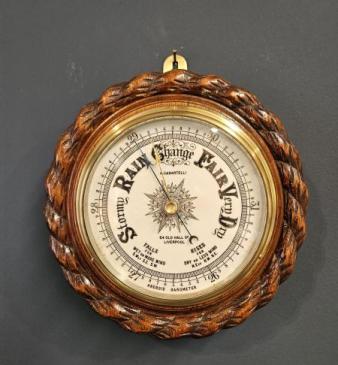 Victorian Oak Rope Twist Case Ships Barometer 