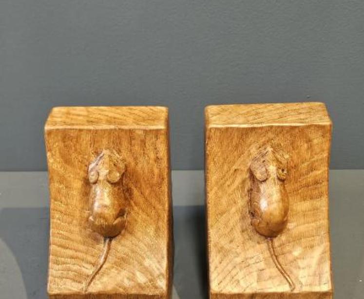 Pair of Thompson of Kilburn Mouseman Book Ends - Image 1