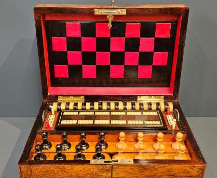 Immaculate Edwardian Rosewood Games Compendium with Original Contents - Image 1