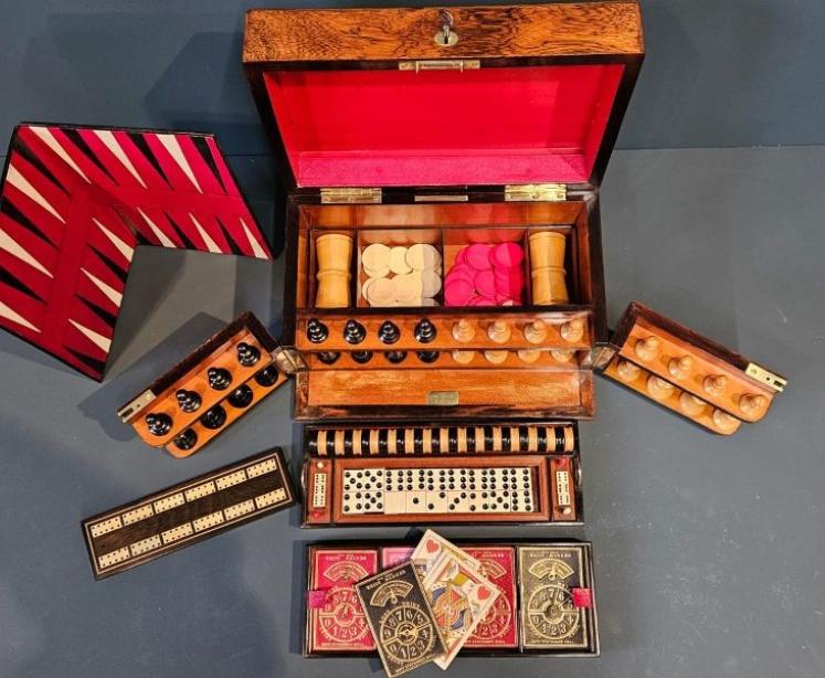 Immaculate Edwardian Rosewood Games Compendium with Original Contents - Image 5