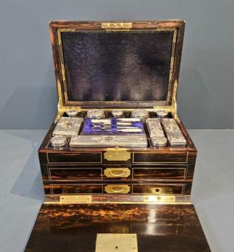 Superb Early Victorian Coromandel and Silver Travel Box