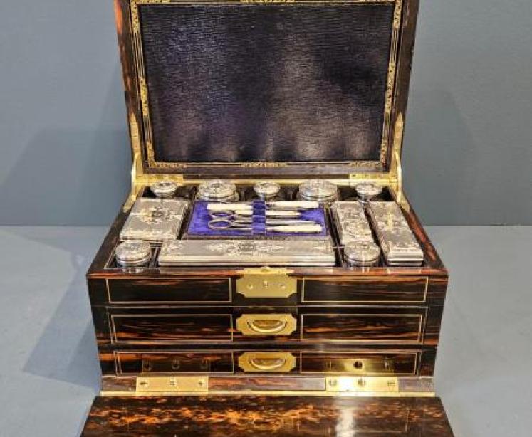 Superb Early Victorian Coromandel and Silver Travel Box - Image 1