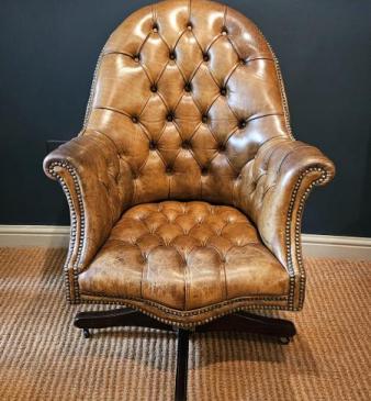 Deep Buttoned Leather Revolving and Rocking Chair 