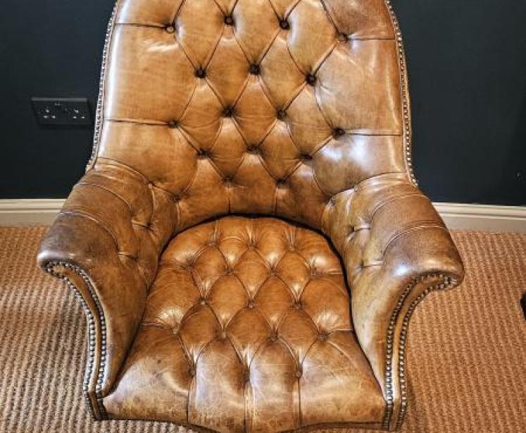 Deep Buttoned Leather Revolving and Rocking Chair  - Image 2