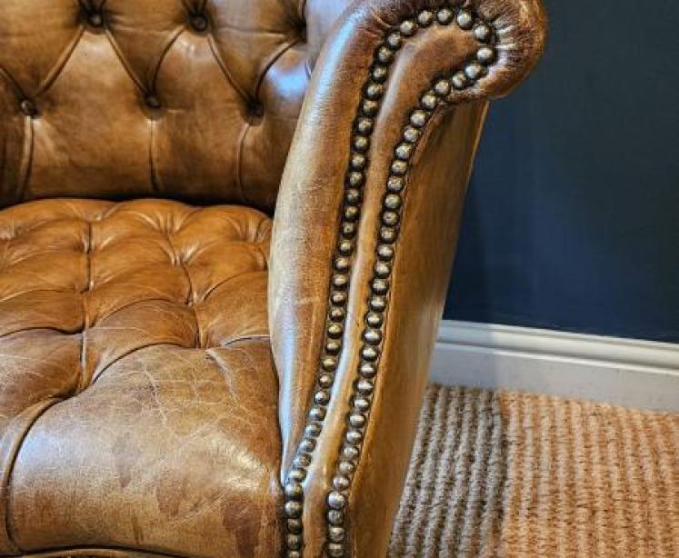 Deep Buttoned Leather Revolving and Rocking Chair  - Image 3
