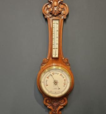 Victorian Carved Walnut Banjo Barometer