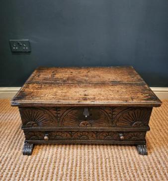 17th Century Oak Floor Standing Bible Box with Drawer 
