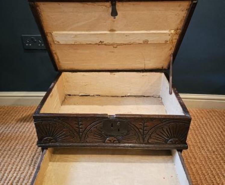 17th Century Oak Floor Standing Bible Box with Drawer  - Image 2