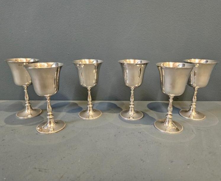 Set of Six Cast Silver Goblets - Image 1