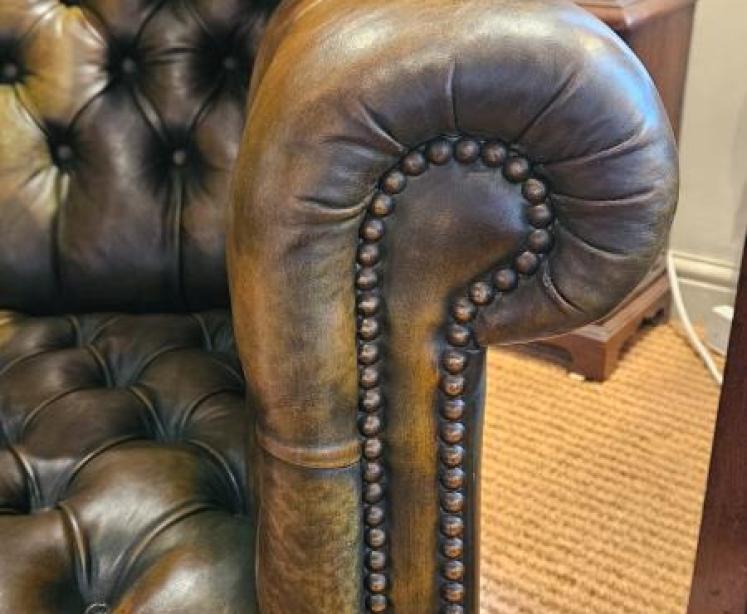 Superb Dark Olive Leather Wing Back Arm Chair  - Image 4