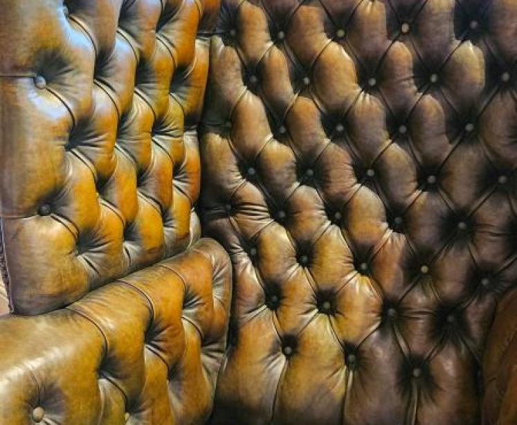 Superb Dark Olive Leather Wing Back Arm Chair  - Image 5