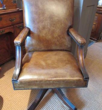 Superb 1930's Leather Swivel Desk Armchair