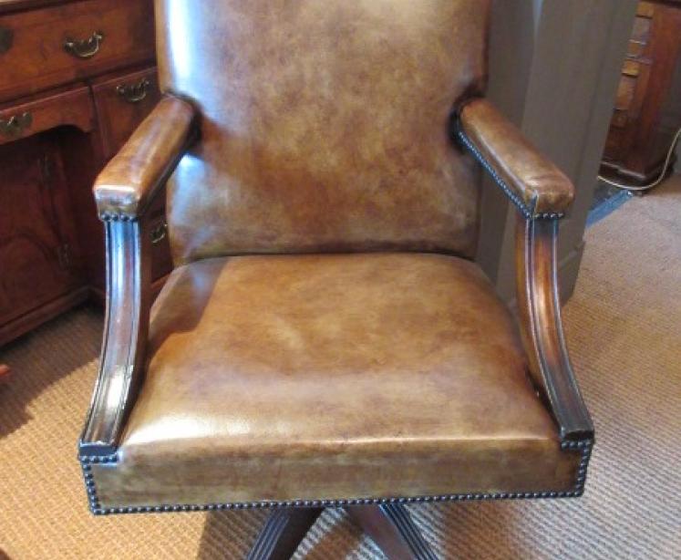 Superb 1930's Leather Swivel Desk Armchair - Image 1
