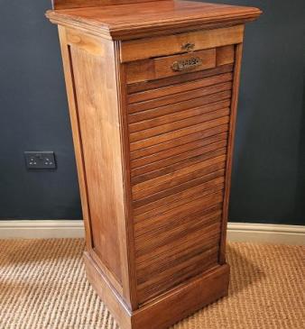 Edwardian Solid Walnut Tambour Front Filing Cabinet 