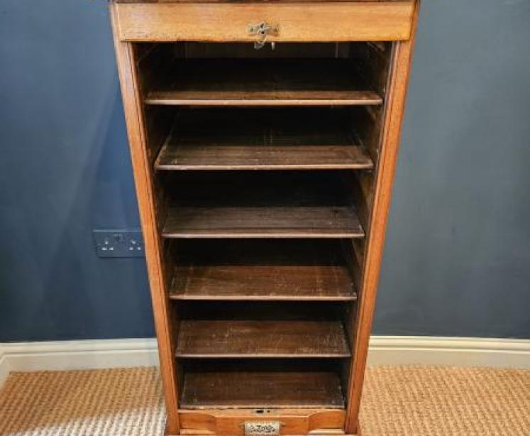 Edwardian Solid Walnut Tambour Front Filing Cabinet  - Image 3