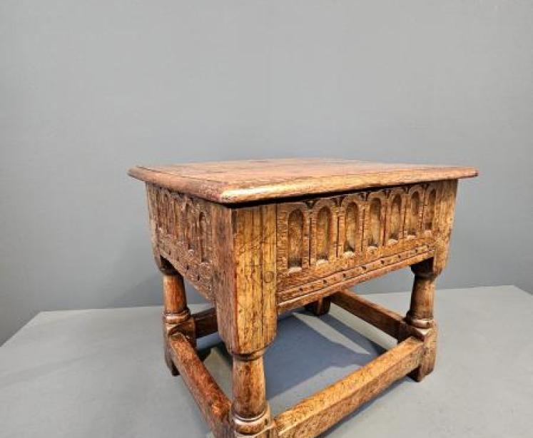Georgian Carved Oak Box Stool  - Image 2