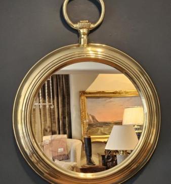 Late Victorian Brass Pocket Watch Mirror