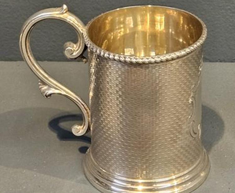 Victorian Engine Turned Silver Mug - Image 1