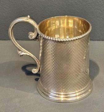 Victorian Engine Turned Silver Mug