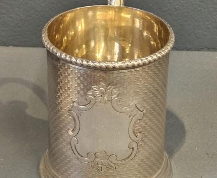 Victorian Engine Turned Silver Mug - Image 2