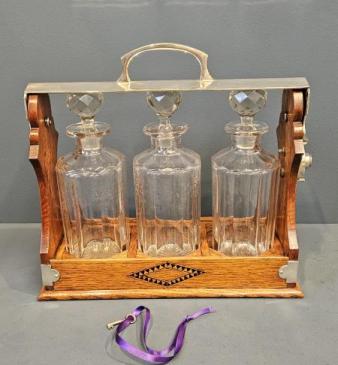 Victorian Oak 3 Bottle Tantalus