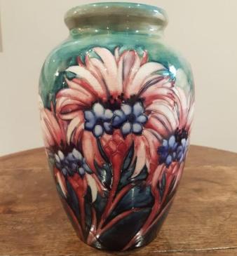 Moorcroft Cornflower Vase On Rare Blue-Green Ground