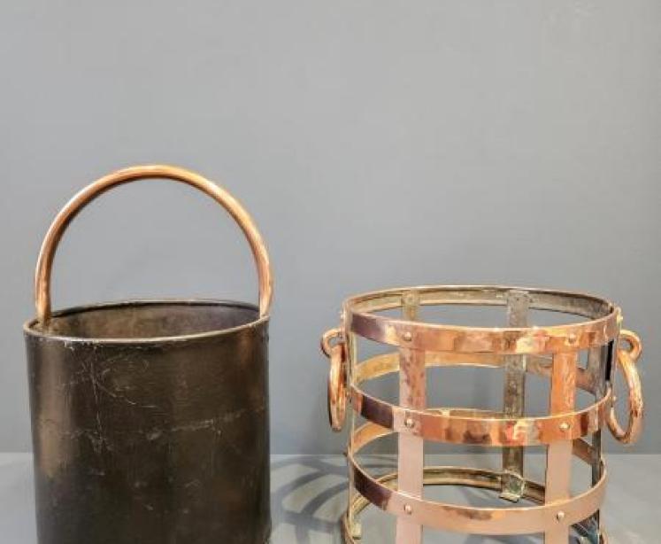 Superb Arts & Crafts Coal Bucket in Copper Cradle - Image 3