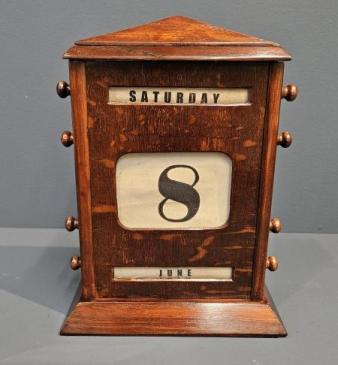 Large Edwardian Oak Perpetual Desk Calendar