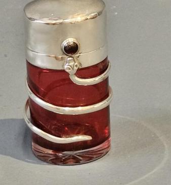 Silver and Cranberry Glass Serpent Scent Bottle