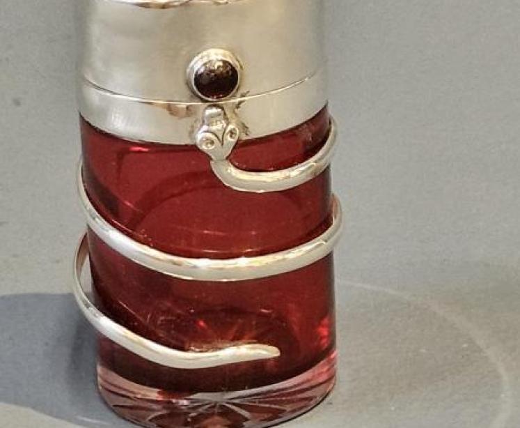 Silver and Cranberry Glass Serpent Scent Bottle - Image 1