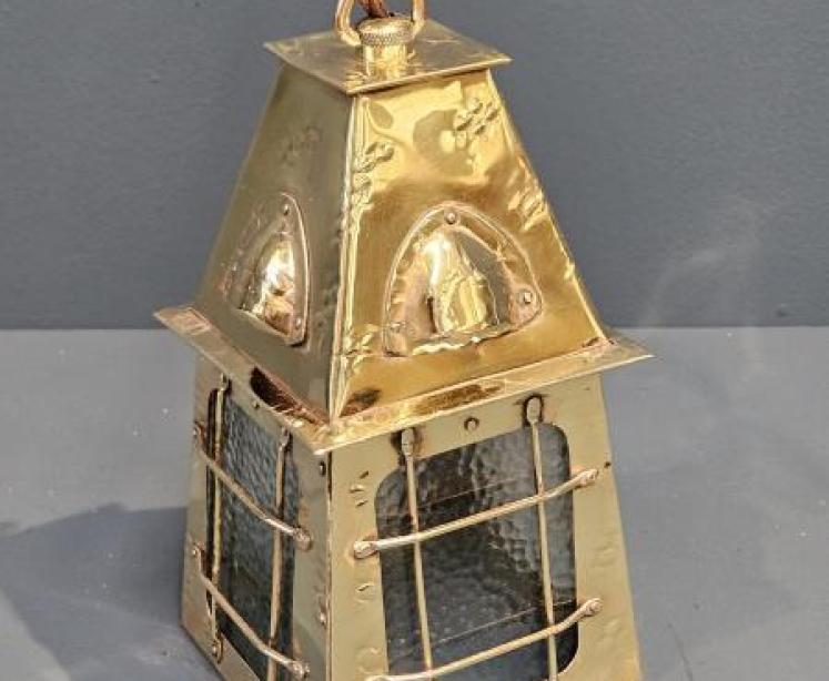 Edwardian Arts & Crafts Brass Lantern - Image 2