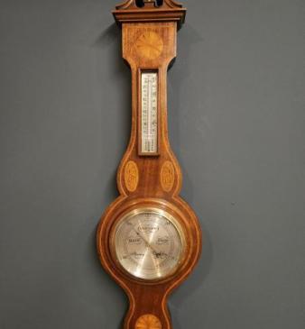 Small Edwardian Sheraton Inlaid Mahogany Barometer