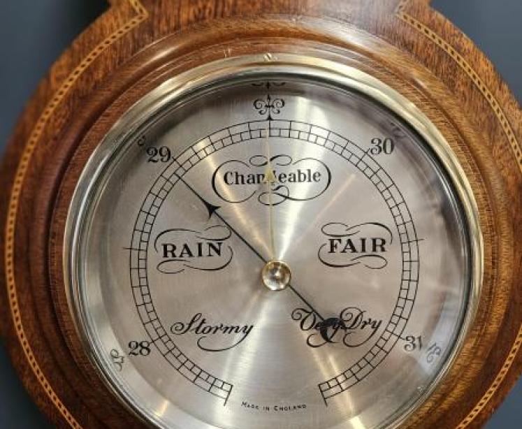 Small Edwardian Sheraton Inlaid Mahogany Barometer - Image 2