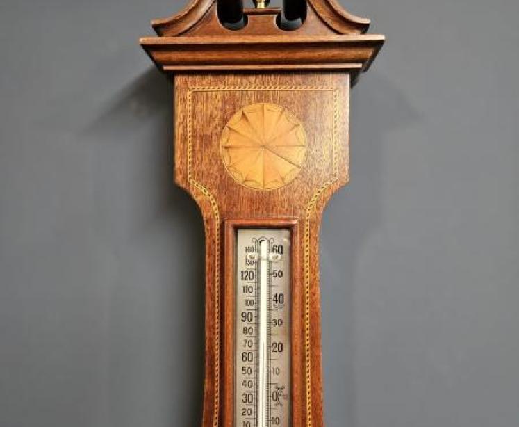 Small Edwardian Sheraton Inlaid Mahogany Barometer - Image 6