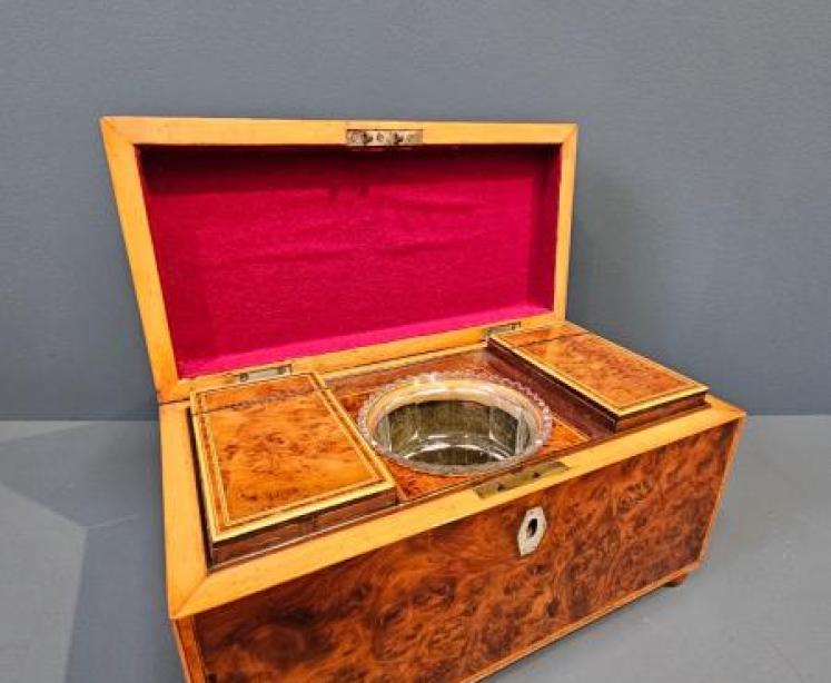 Superb Georgian Burr Yew Tea Caddy - Image 1