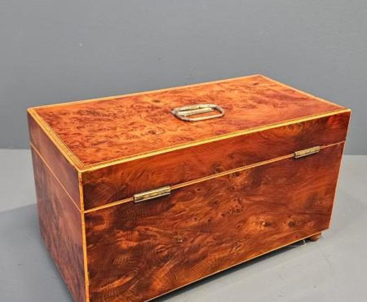 Superb Georgian Burr Yew Tea Caddy - Image 7
